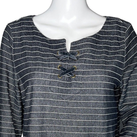 Talbots Shirt Womens Medium Gray White Striped Lightweight Sweatshirt Athleisure - Picture 5 of 8